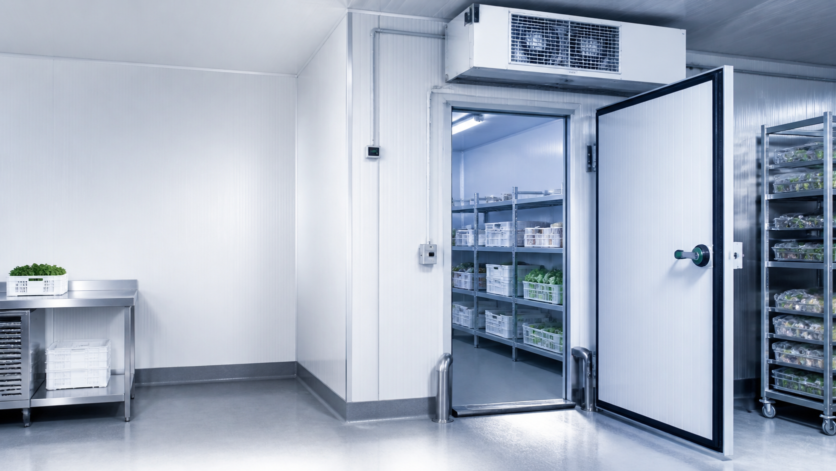 Chambre froide professionnelle propre avec rayonnages alimentaires